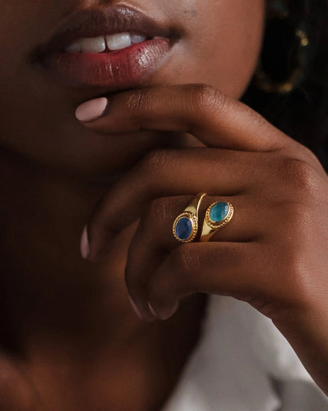 Meshca - Sublime Pear Ring in Aqua Rose Quartz