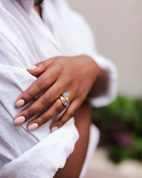 Meshca - Sublime Pear Ring in Aqua Rose Quartz
