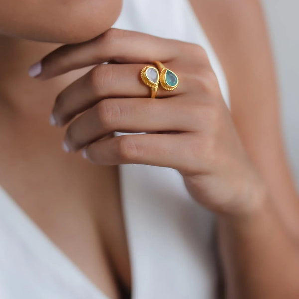 Meshca - Sublime Pear Ring in Aqua Rose Quartz
