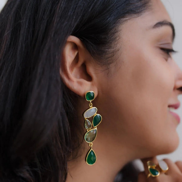 Meshca - Trapeze Vert Earrings - Green Onyx