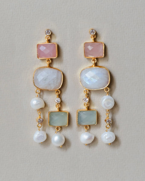 Meshca - Velora Earrings in Rose Quartz & Aqua