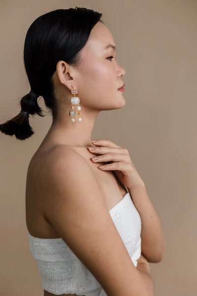 Meshca - Velora Earrings in Rose Quartz & Aqua