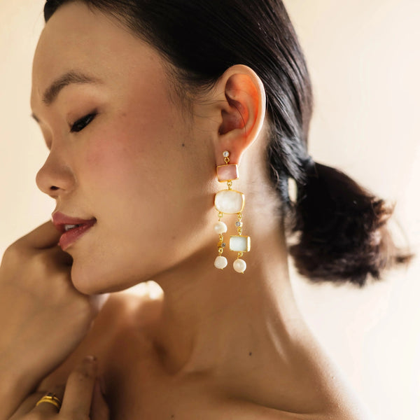 Meshca - Velora Earrings in Rose Quartz & Aqua