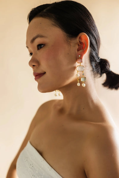 Meshca - Velora Earrings in Rose Quartz & Aqua