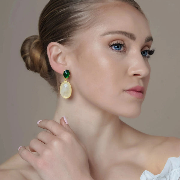 Meshca - Emerald & Crystal Drop Earrings
