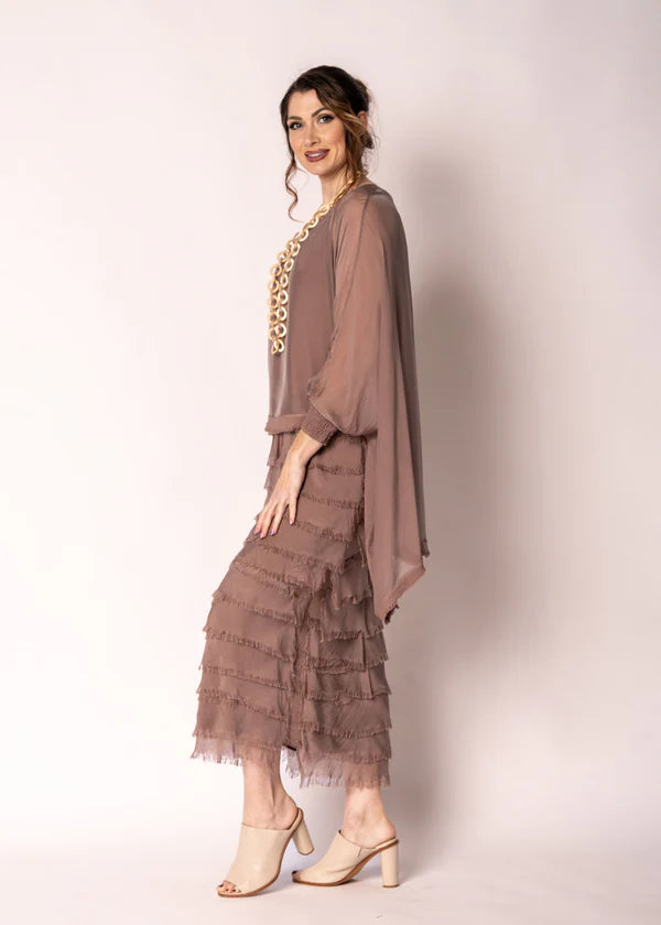 Imagine - Milk Chocolate Candie Dress Silk Ruffle Layers 10IM3862