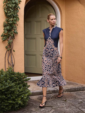 Moss & Spy - Sierra Midi Dress - Navy Blush