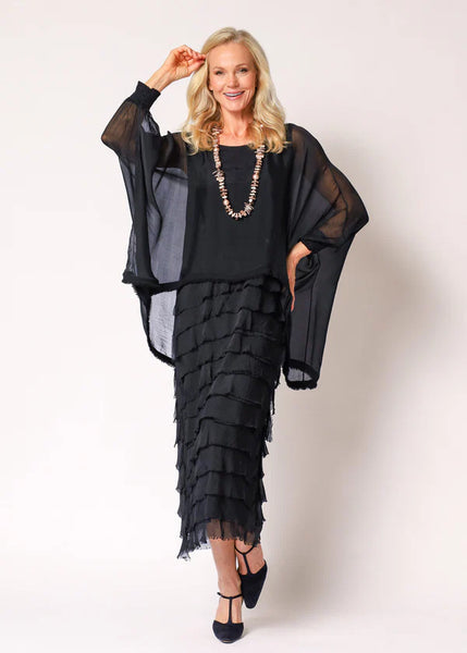 Imagine - Black Onyx Netty Dress Silk Ruffle Layers 10IM38621