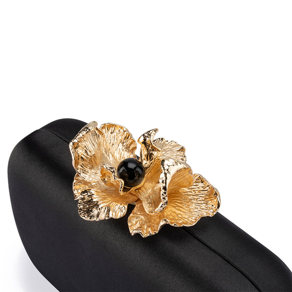 Olga Berg - BLACK ADELE Orchid Lock Clutch - OB6505