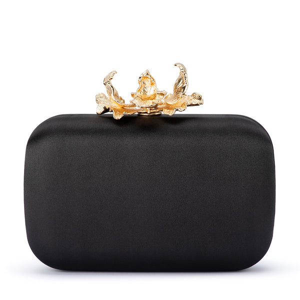 Olga Berg - BLACK ADELE Orchid Lock Clutch - OB6505