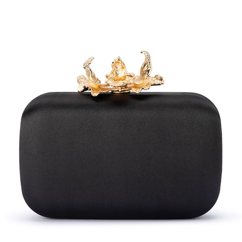 Olga Berg - BLACK ADELE Orchid Lock Clutch - OB6505