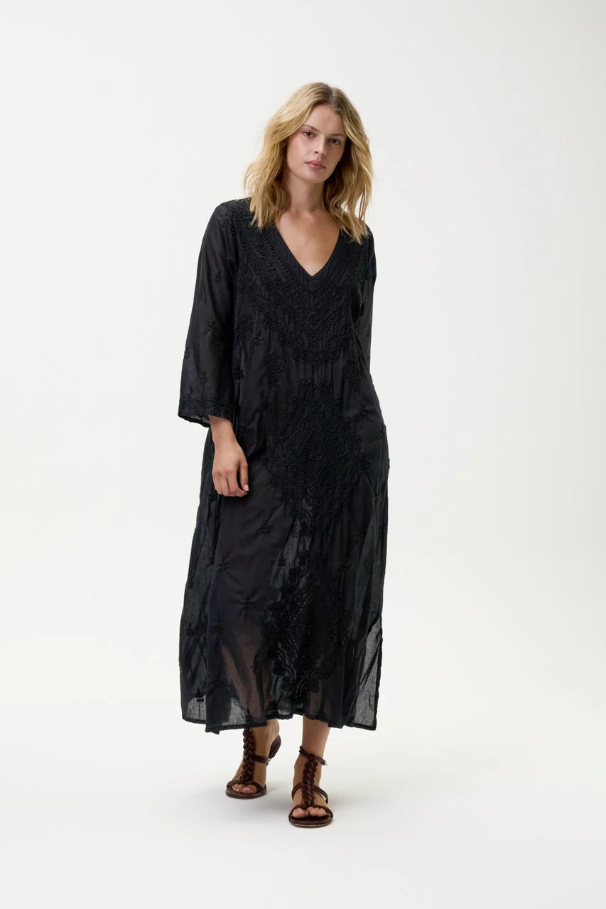 Oneseason - Long Goa Embroidery - Cotton - Black