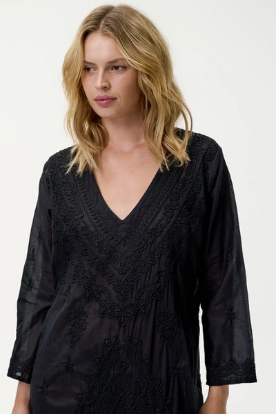 Oneseason - Long Goa Embroidery - Cotton - Black