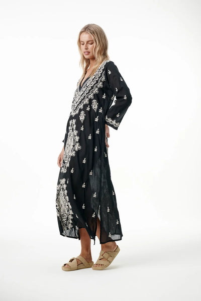 Oneseason - Long Goa Embroidery - Cotton - Black/White