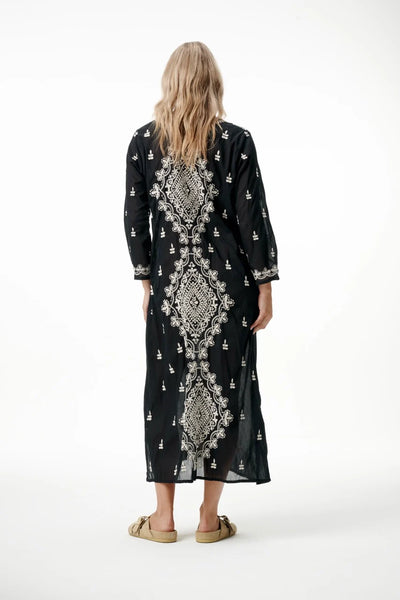 Oneseason - Long Goa Embroidery - Cotton - Black/White