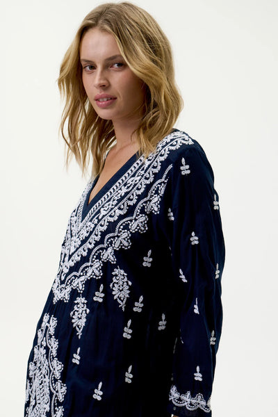 Oneseason - Long Goa Embroidery - Cotton - Navy/White
