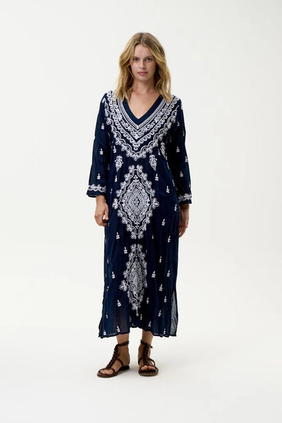 Oneseason - Long Goa Embroidery - Cotton - Navy/White