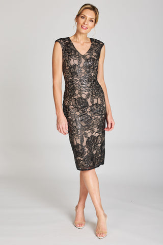 Pink Ruby - Sophistication V Front Dress - Black Nude FINAL SALE