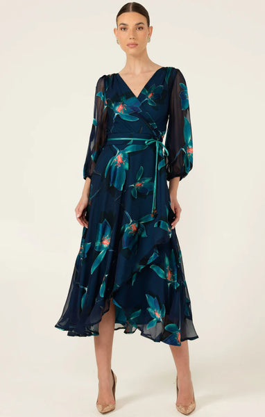 Sacha Drake - Pendulum Wrap Dress - Teal Coral Flower