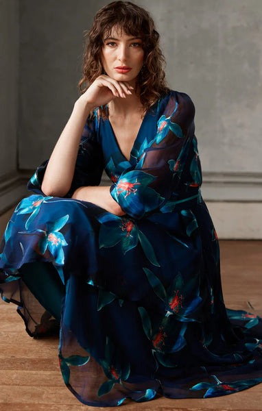 Sacha Drake - Pendulum Wrap Dress - Teal Coral Flower