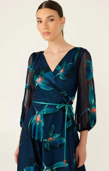 Sacha Drake - Pendulum Wrap Dress - Teal Coral Flower