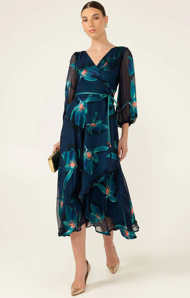 Sacha Drake - Pendulum Wrap Dress - Teal Coral Flower