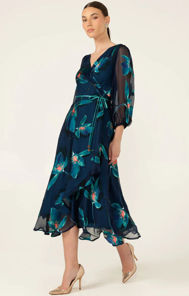 Sacha Drake - Pendulum Wrap Dress - Teal Coral Flower