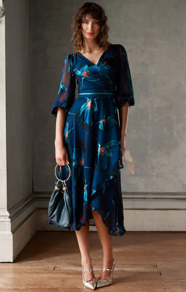 Sacha Drake - Pendulum Wrap Dress - Teal Coral Flower