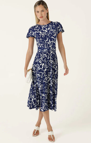 Sacha Drake - Reverse Wrap Midi Dress - Navy White Floral