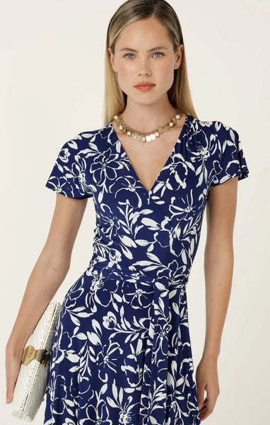 Sacha Drake - Reverse Wrap Midi Dress - Navy White Floral