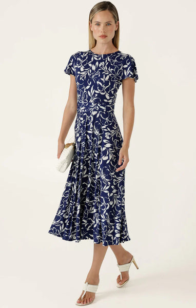 Sacha Drake - Reverse Wrap Midi Dress - Navy White Floral