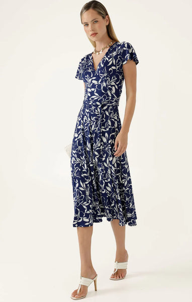 Sacha Drake - Reverse Wrap Midi Dress - Navy White Floral