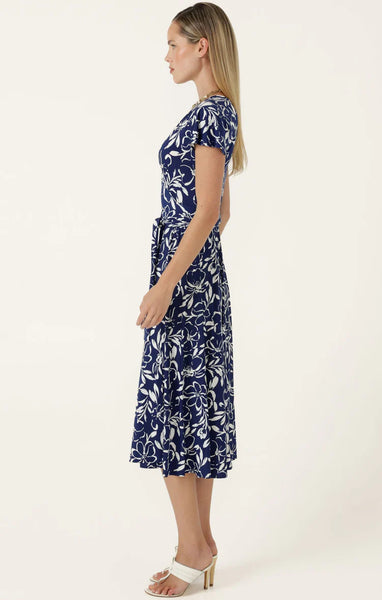 Sacha Drake - Reverse Wrap Midi Dress - Navy White Floral