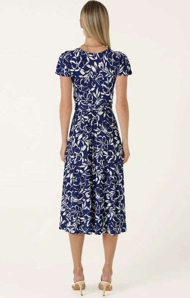 Sacha Drake - Reverse Wrap Midi Dress - Navy White Floral