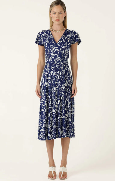 Sacha Drake - Reverse Wrap Midi Dress - Navy White Floral