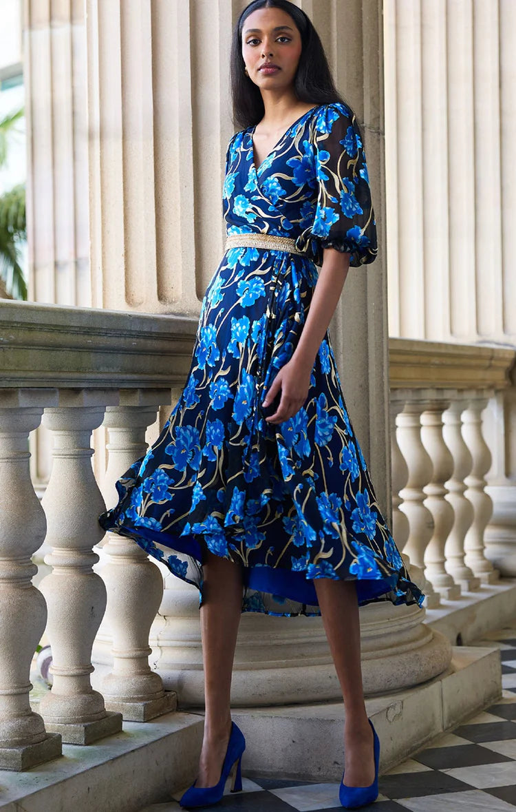 Sacha Drake - Linee Silk Midi Wrap Dress - Blue Iris