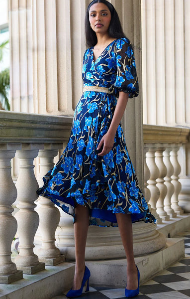 Sacha Drake - Linee Silk Midi Wrap Dress - Blue Iris