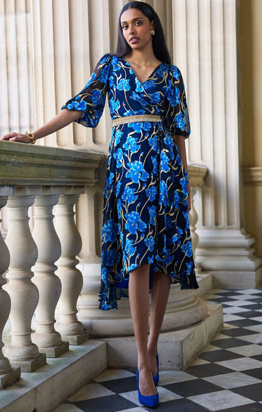 Sacha Drake - Linee Silk Midi Wrap Dress - Blue Iris