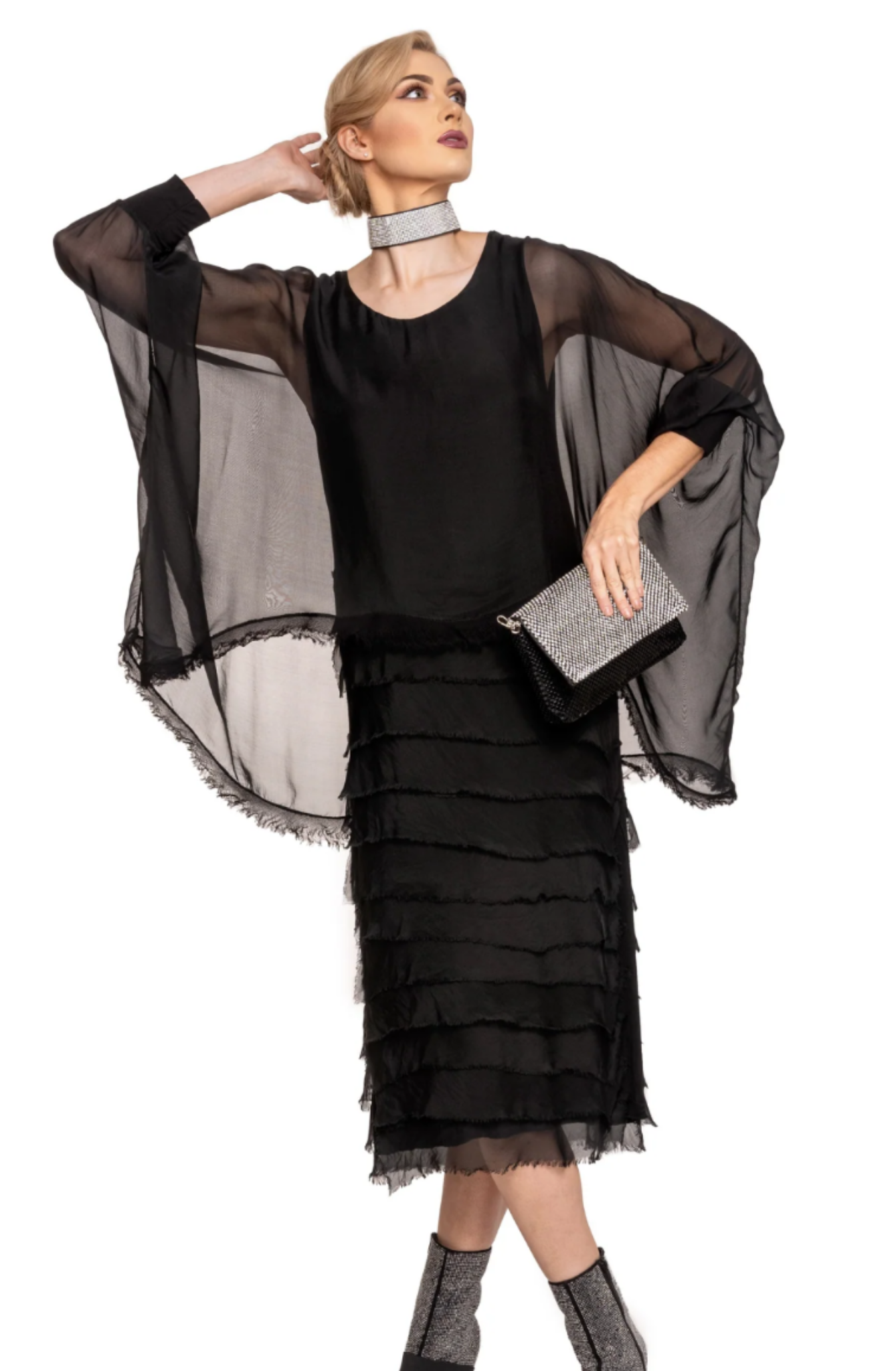 Imagine - Black Onyx Candie Dress Silk Ruffle Layers 10IM3862