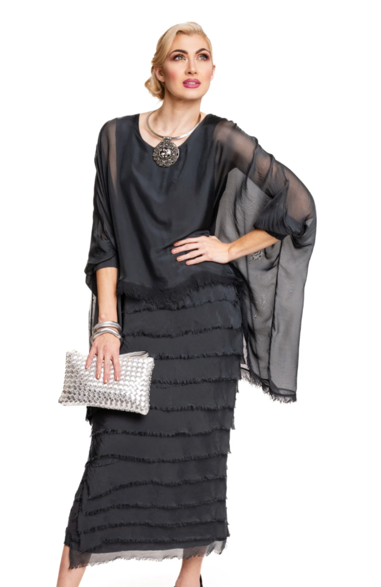 Imagine - Granite Candie Dress Silk Ruffle Layers 10IM3862