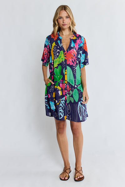Lula Life - Callie Button Dress - Navy