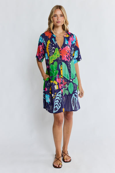 Lula Life - Callie Button Dress - Navy