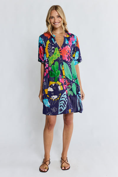 Lula Life - Callie Button Dress - Navy