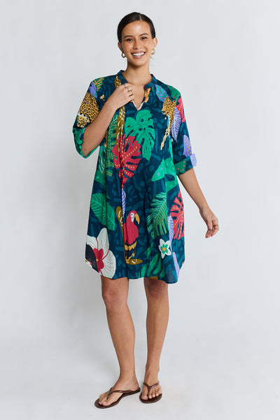 Lula Life - Jungle Fever Tuck Dress - Navy