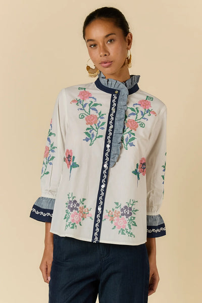 Rubyyaya - Lara Frill Top - Cream PRESALE JULY DELIVERY