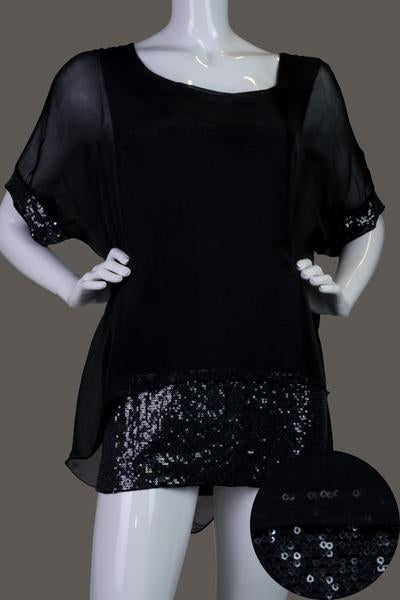 Imagine - Black Mimi Top Silk w Sequins 10IM2161B