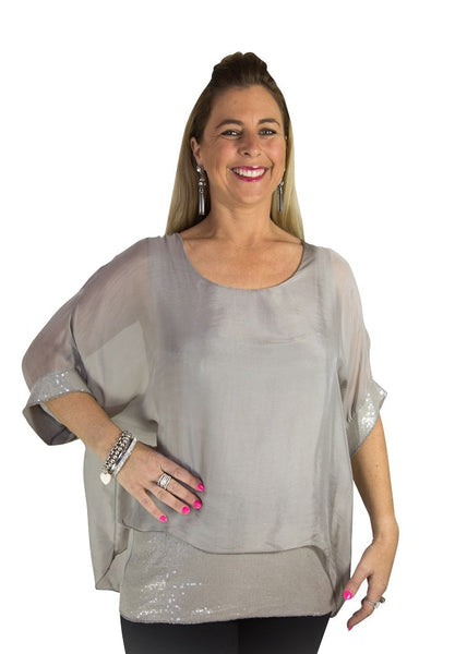 Imagine - Mocha Mimi Top Silk w Sequins 10IM2161M