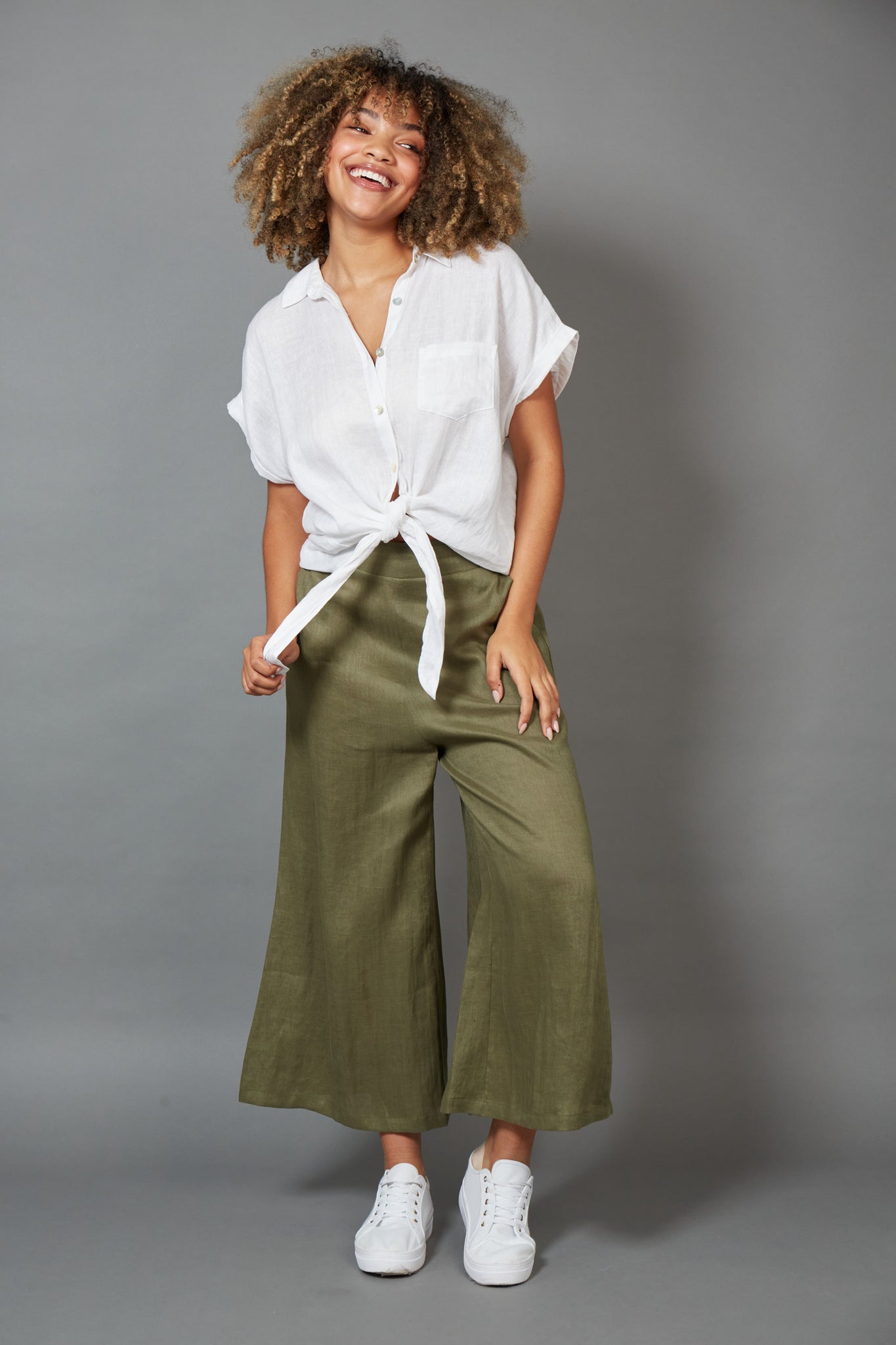 Eb & Ive - Studio Crop Pant Linen - Khaki