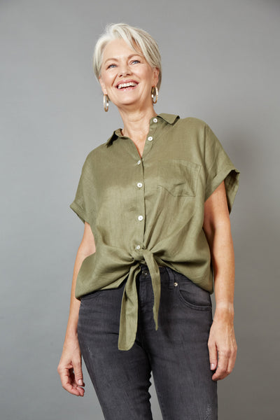Eb & Ive - Studio Tie Shirt Linen - Khaki