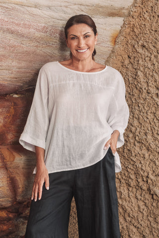 Eb & Ive - Studio Relaxed Top Linen - Salt